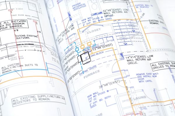 Copy of a blueprint that would be used to help install an HVAC system