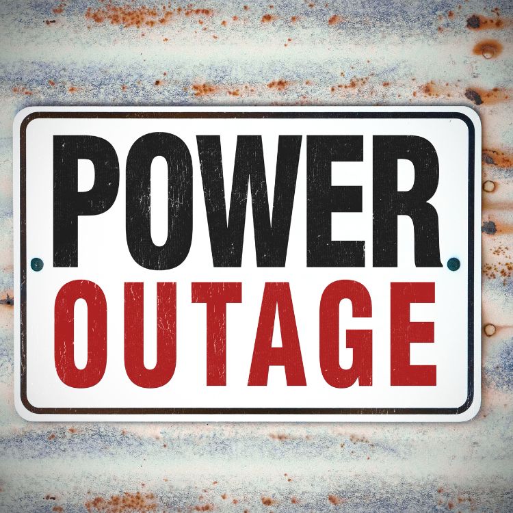 Signage that reads "Power outage"