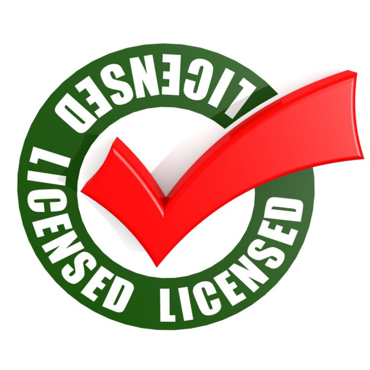 Circle with the word licensed and a checkmark